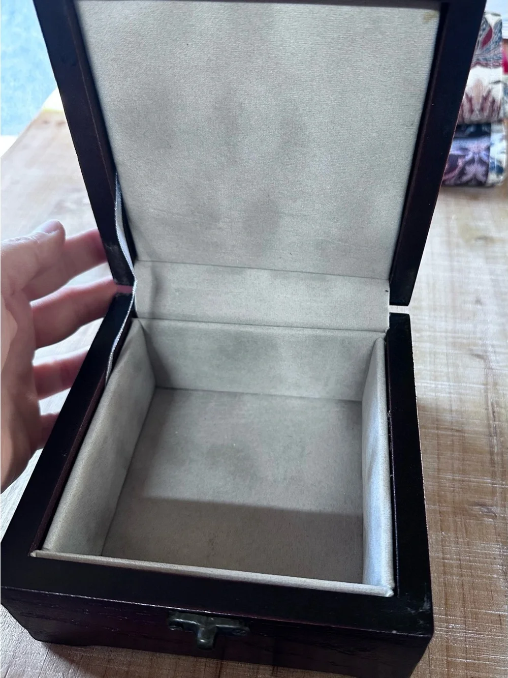 Handcrafted Dark Wood Jewelry Box with Decorative Tile
